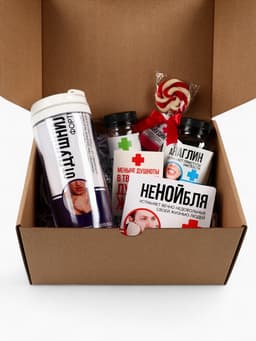 Подарочный набор гифтбокс «Аптечка»: чай, драже, шоколад, термостакан, леденец