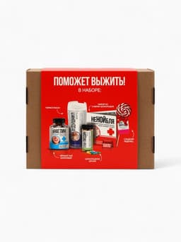Подарочный набор гифтбокс «Аптечка»: чай, драже, шоколад, термостакан, леденец