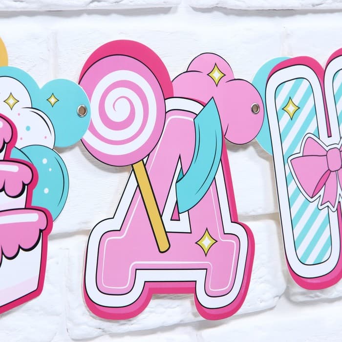 Гирлянда на люверсах с украшениями 5 шт. «С Днем рождения!», нежно-розовый, длина 245 см