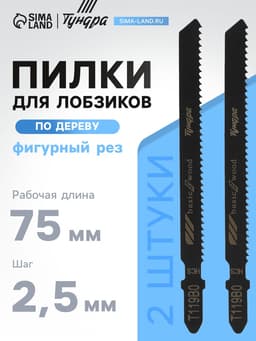 Пилки для лобзиков ТУНДРА, по дереву, фигурный рез, HCS, 75/100×2.5 мм, 2 шт.
