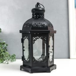 Металлический подсвечник-фонарь на 1 свечу «Цветущие вензеля», стекло, d=10 см, чёрный, 13.5×15×29 см