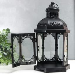 Металлический подсвечник-фонарь на 1 свечу «Цветущие вензеля», стекло, d=10 см, чёрный, 13.5×15×29 см