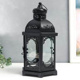 Металлический подсвечник-фонарь на 1 свечу «Цветущие вензеля», стекло, d=10 см, чёрный, 13.5×15×29 см