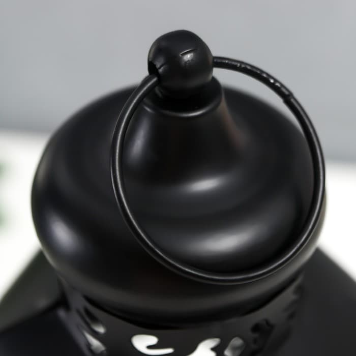 Металлический подсвечник-фонарь на 1 свечу «Цветущие вензеля», стекло, d=10 см, чёрный, 13.5×15×29 см