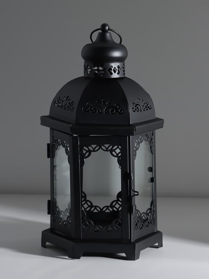 Металлический подсвечник-фонарь на 1 свечу «Цветущие вензеля», стекло, d=10 см, чёрный, 13.5×15×29 см