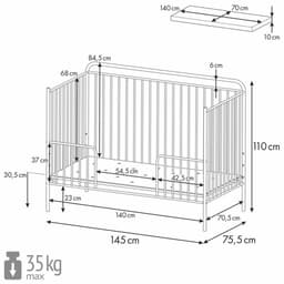 Кровать-трансформер Polini kids Vintage 400, детская, металлическая, цвет бронзовый