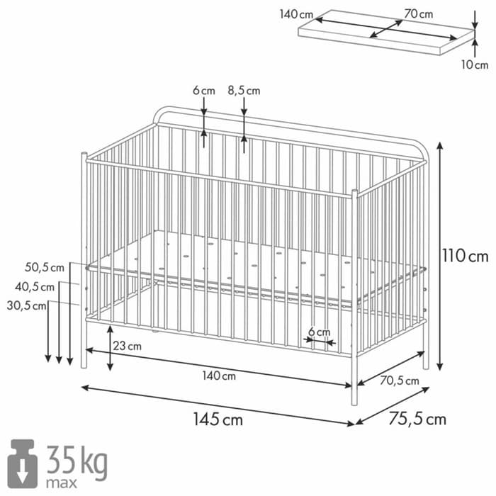 Кровать-трансформер Polini kids Vintage 400, детская, металлическая, чёрная, матовая