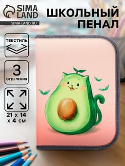 Пенал школьный, 3 секции, 14×21×4 см «Авокадо»
