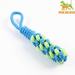 Игрушка канатная, плетёная с ручкой, 120 г, до 31 см, синяя, зелёная