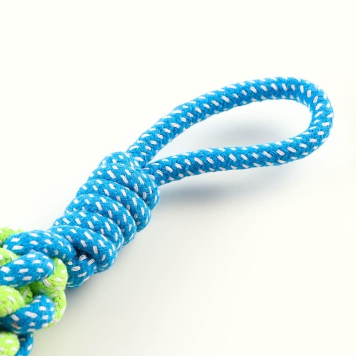 Игрушка канатная, плетёная с ручкой, 120 г, до 31 см, синяя, зелёная