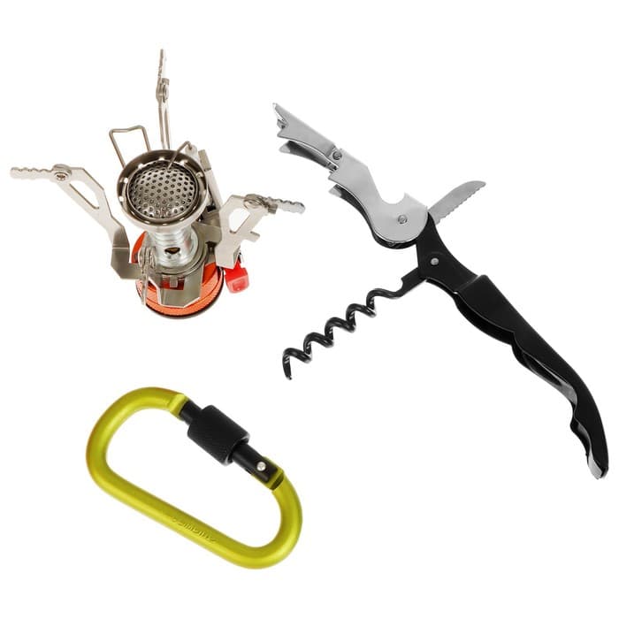 Набор туристической посуды maclay: 2 кастрюли, приборы, горелка, штопор, тряпка, карабин