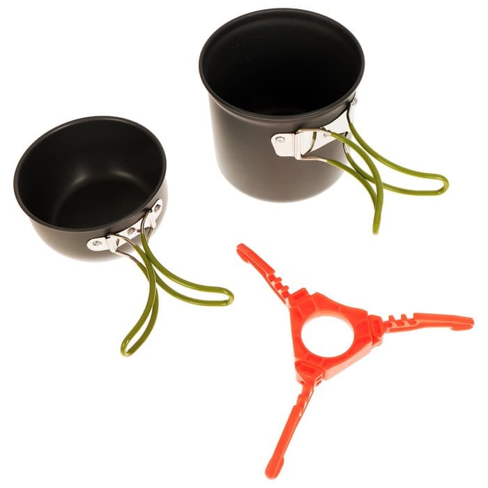 Набор туристической посуды maclay: 2 кастрюли, приборы, горелка, штопор, тряпка, карабин
