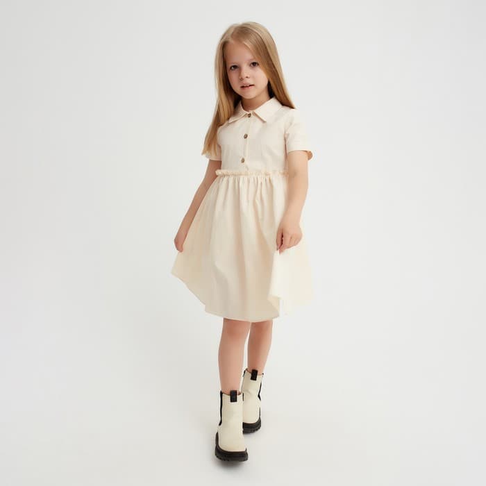 Платье для девочки KAFTAN: Summer cotton с воротником, цвет молочный, рост 110-116 см