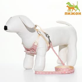 Шлейка с поводком «Горох», размер М, ОГ 34-66 см, поводок 120×1.5 см, розовая