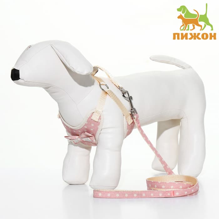 Шлейка с поводком «Горох», размер М, ОГ 34-66 см, поводок 120×1.5 см, розовая