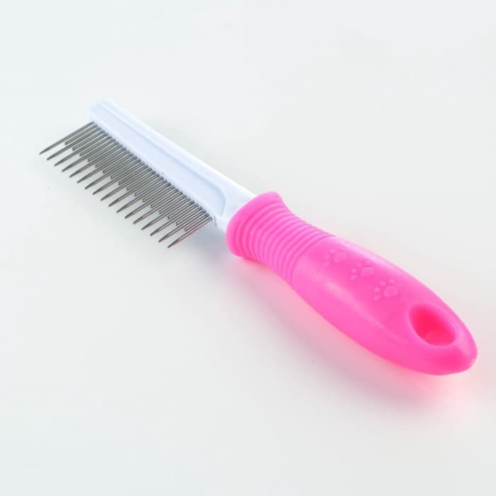 Расчёска для шерсти «Комфорт», 21×4 см, с заострёнными зубьями разной длины, нескользящая ручка, розовая