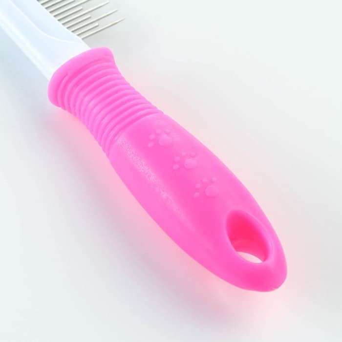 Расчёска для шерсти «Комфорт», 21×4 см, с заострёнными зубьями разной длины, нескользящая ручка, розовая