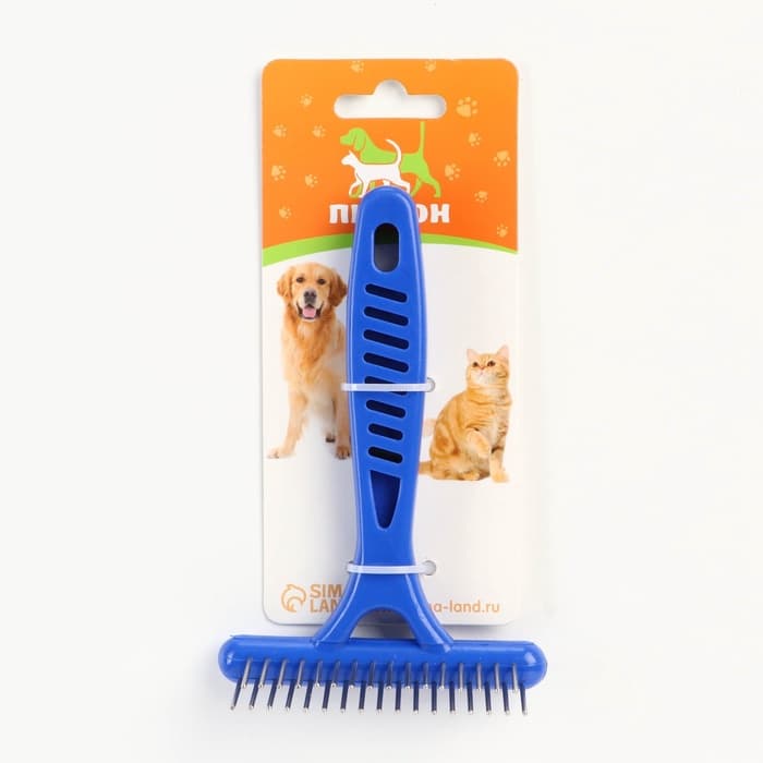 Расчёска-грабли 2-рядная, 13.5×8.8 см, синяя