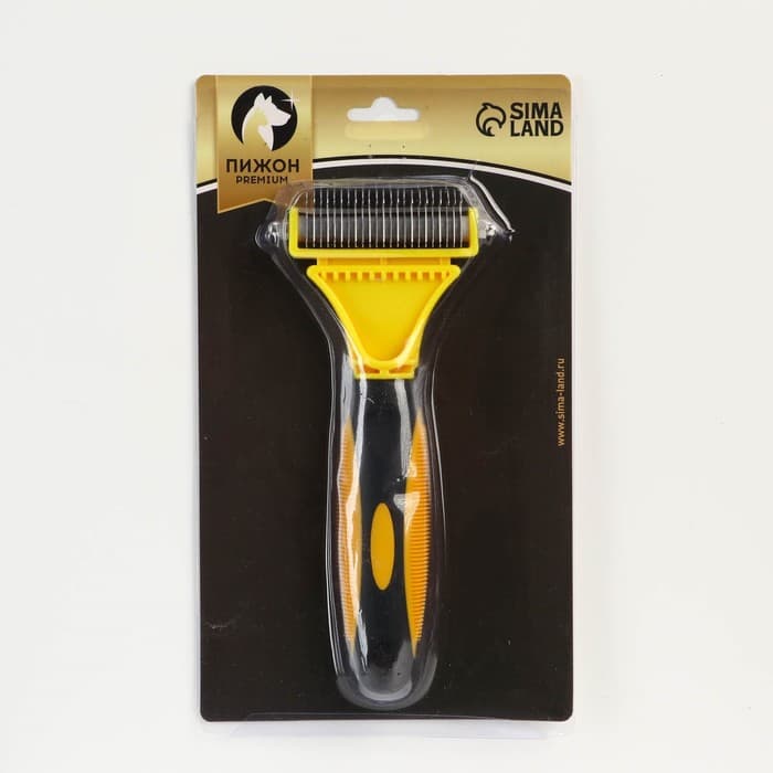 Инструмент для стриппинга, 23×12 см, двухсторонний, частые зубцы, 23×12 см, жёлтый