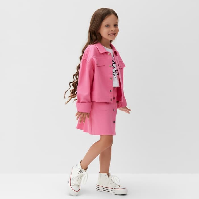 Рубашка для девочки джинсовая KAFTAN, укороченная, розовая, размер 30 (98-104 см)