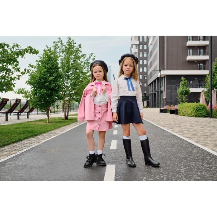 Рубашка для девочки KAFTAN с синим бантом, белая, размер 34 (122-128 см)