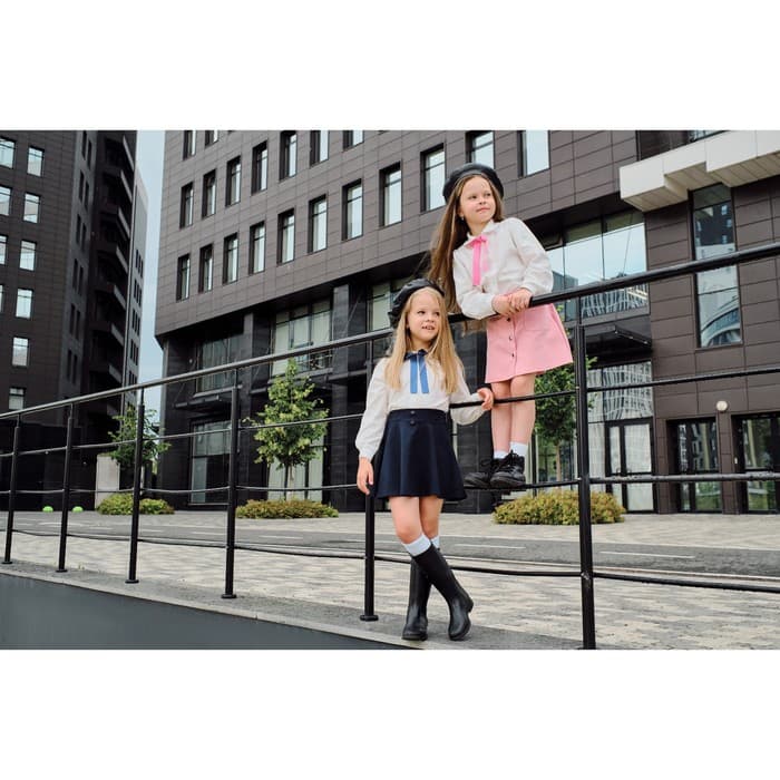 Рубашка для девочки KAFTAN с синим бантом, белая, размер 34 (122-128 см)