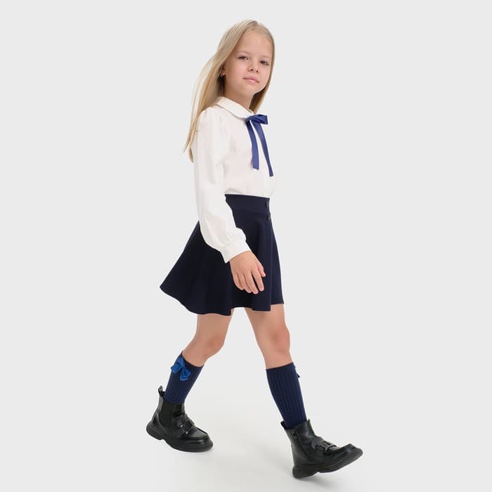 Рубашка для девочки KAFTAN с синим бантом, белая, размер 34 (122-128 см)