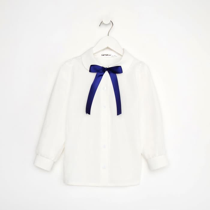 Рубашка для девочки KAFTAN с синим бантом, белая, размер 34 (122-128 см)
