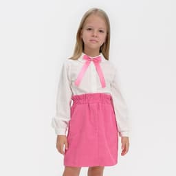 Рубашка для девочки KAFTAN с розовым бантом, белая, размер 32 (110-116 см)