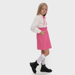 Рубашка для девочки KAFTAN с розовым бантом, белая, размер 34 (122-128 см)