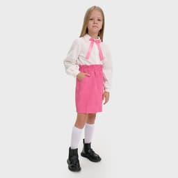 Рубашка для девочки KAFTAN с розовым бантом, белая, размер 34 (122-128 см)