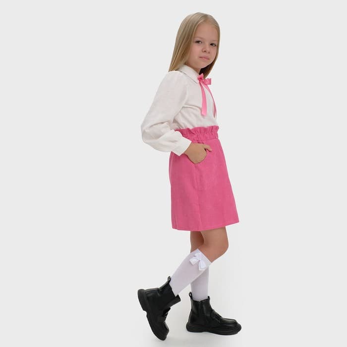 Рубашка для девочки KAFTAN с розовым бантом, белая, размер 36 (134-140 см)