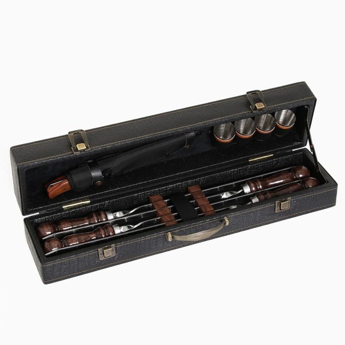 Набор с шампурами подарочный «Элит-XS» №13, в коробке из эко-кожи