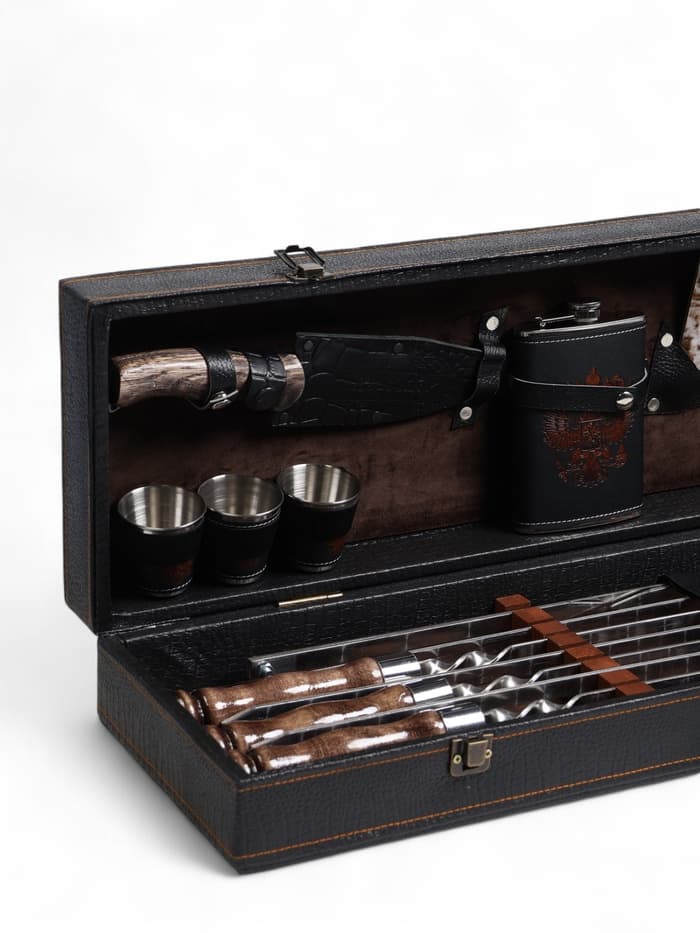 Набор с шампурами подарочный «Элит-X» №7, в коробке из эко-кожи, цвет МИКС