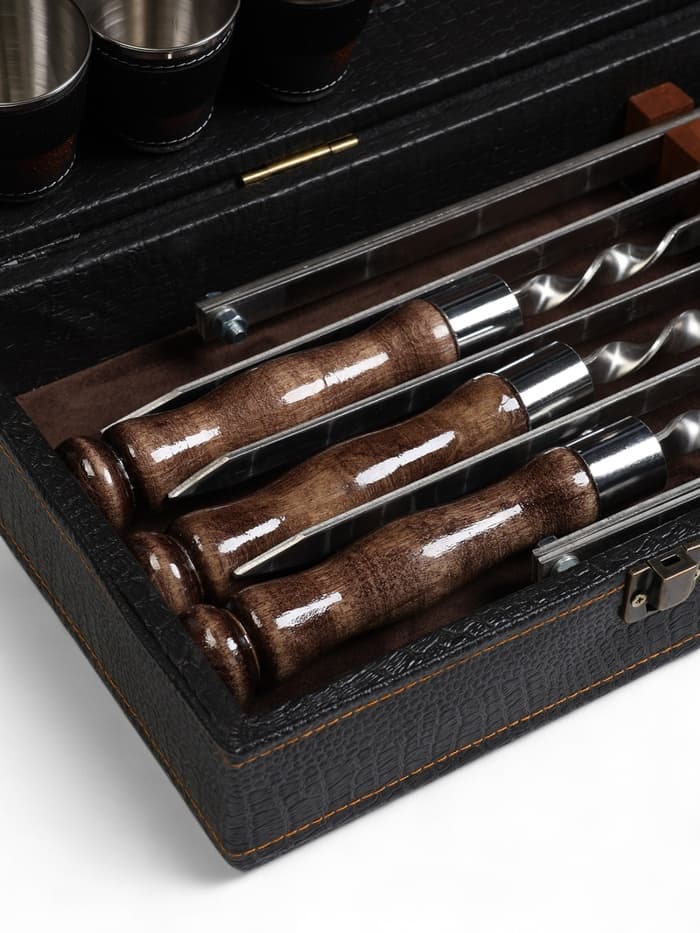 Набор с шампурами подарочный «Элит-X» №7, в коробке из эко-кожи, цвет МИКС