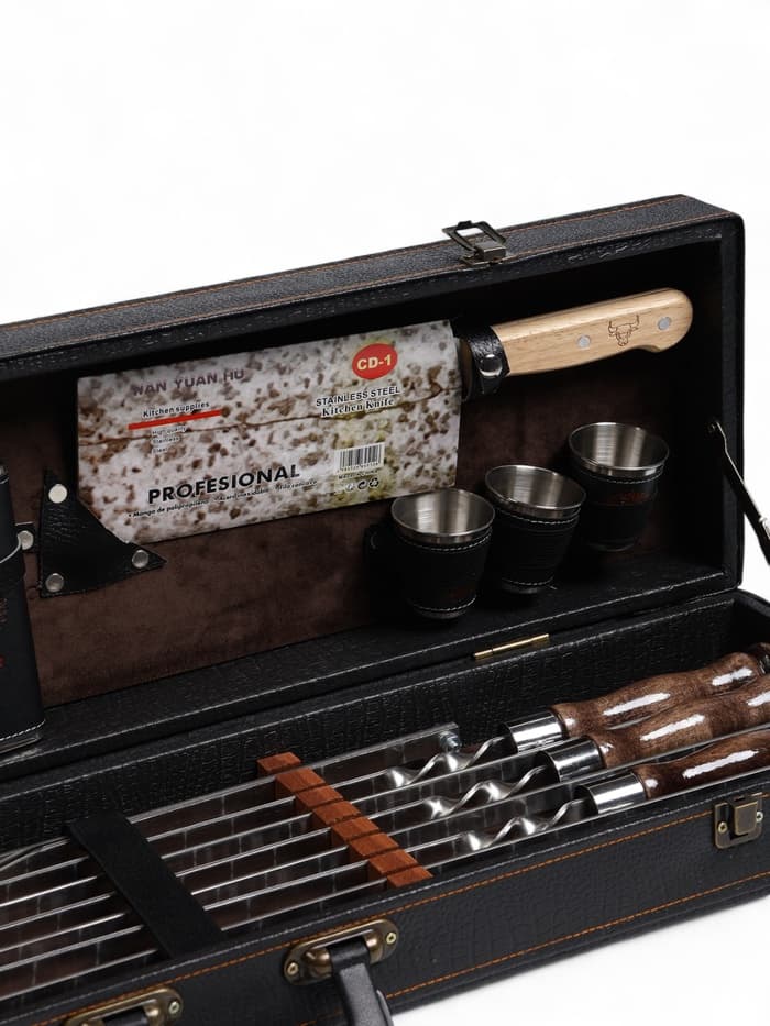 Набор с шампурами подарочный «Элит-X» №7, в коробке из эко-кожи, цвет МИКС