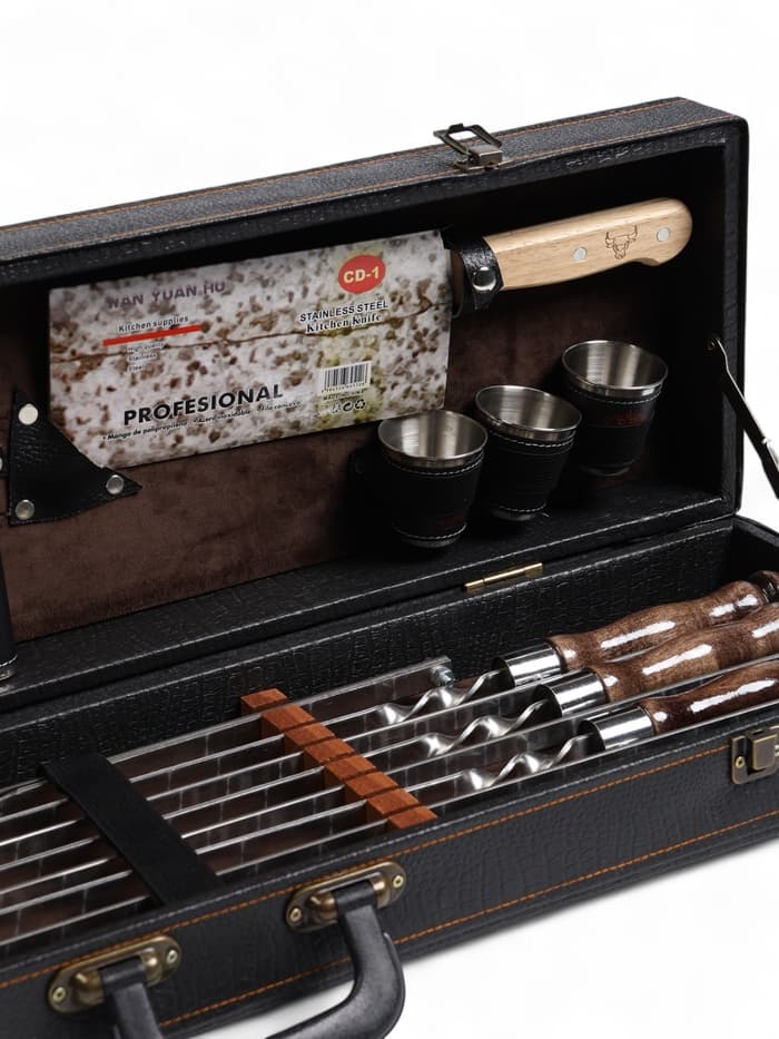 Набор с шампурами подарочный «Элит-X» №7, в коробке из эко-кожи, цвет МИКС