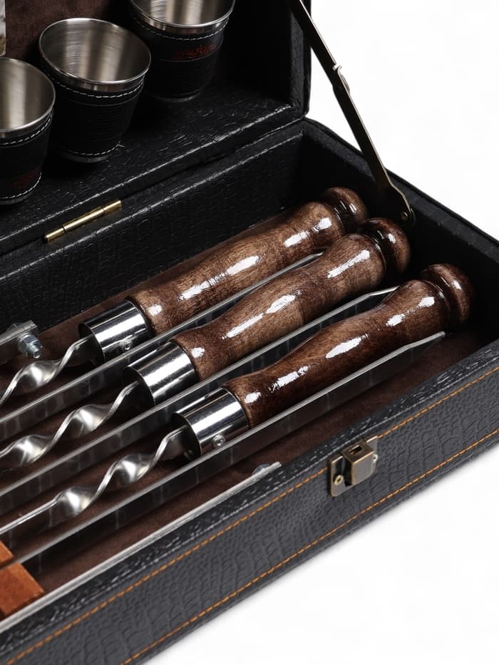 Набор с шампурами подарочный «Элит-X» №7, в коробке из эко-кожи, цвет МИКС