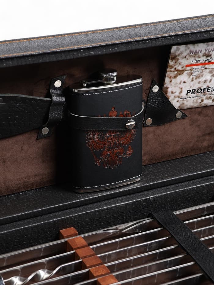 Набор с шампурами подарочный «Элит-X» №7, в коробке из эко-кожи, цвет МИКС