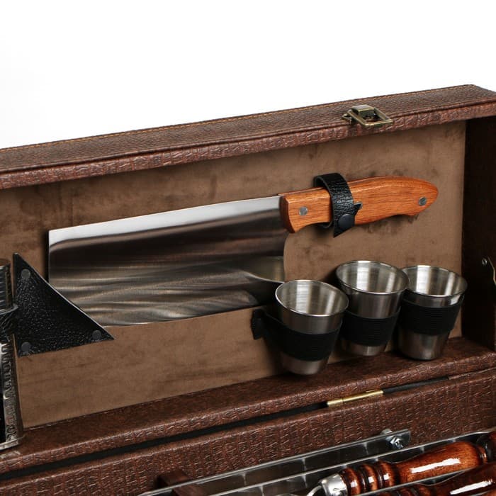 Набор с шампурами подарочный «Элит-X» №7, в коробке из эко-кожи, цвет МИКС