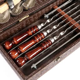 Набор с шампурами подарочный «Элит-X» №7, в коробке из эко-кожи, цвет МИКС