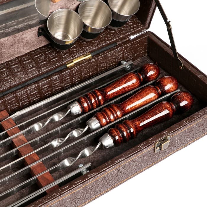 Набор с шампурами подарочный «Элит-X» №7, в коробке из эко-кожи, цвет МИКС