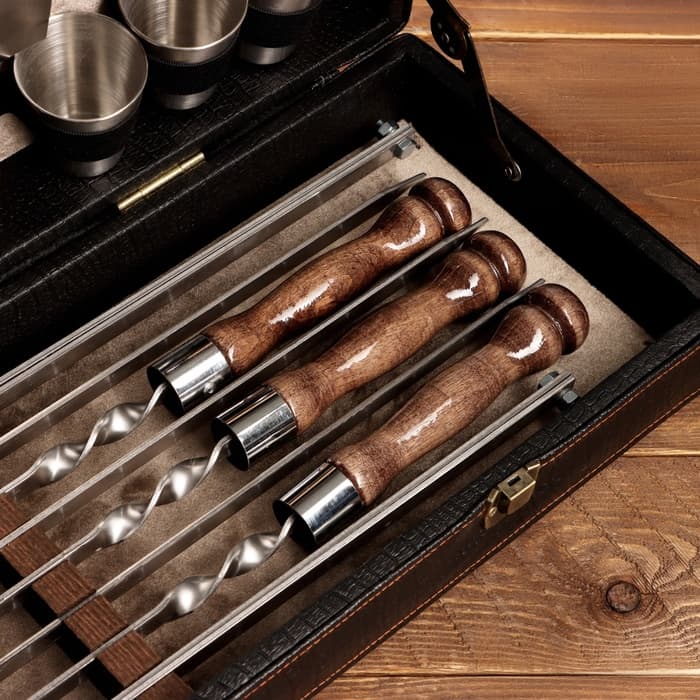 Набор с шампурами подарочный «Элит-X» №7, в коробке из эко-кожи, цвет МИКС