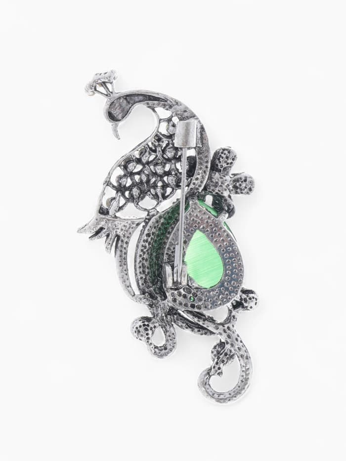 Брошь «Павлин», элегантный, разноцветная в чернёном серебре