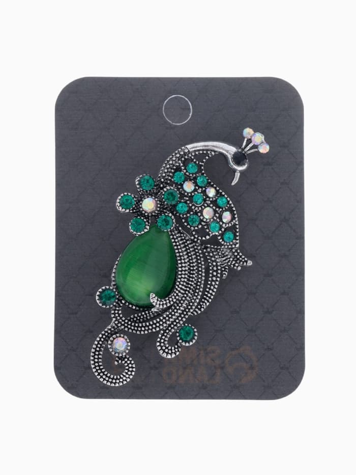 Брошь «Павлин», элегантный, разноцветная в чернёном серебре