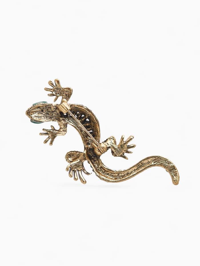 Брошь «Ящерица изогнутая», разноцветная в чернёном золоте