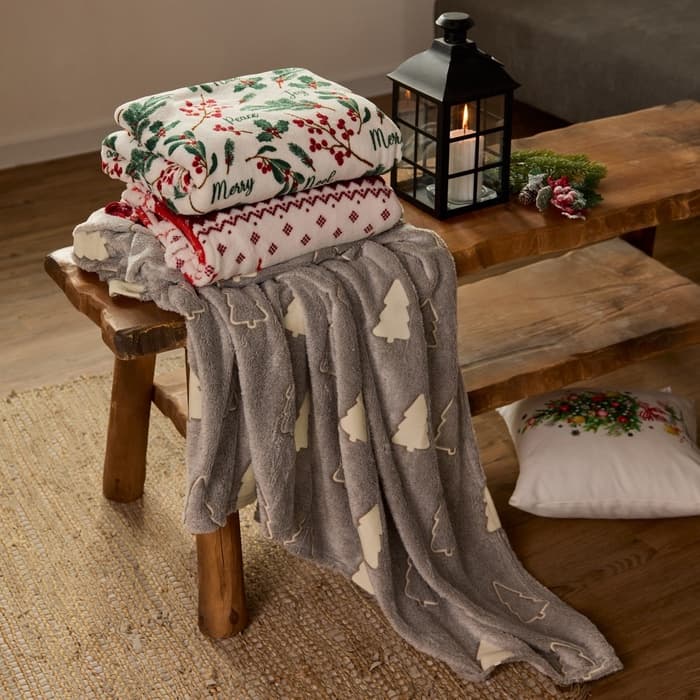 Плед светящийся в темноте «Этель. Елочки», 200×220 см, корал-флис