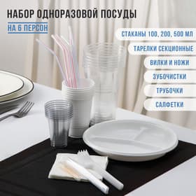 Одноразовая посуда пластиковая Не ЗАБЫЛИ! «Пикник №4», набор на 6 персон, белый