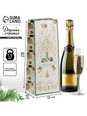 Пакет новогодний подарочный под бутылку «С Новым годом», 13×35×10 см