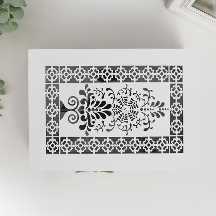 Шкатулка для украшений «Белые ажурные узоры», дерево, с делениями, 17×24×7 см, МИКС